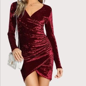 Red velvet long sleeve dress.